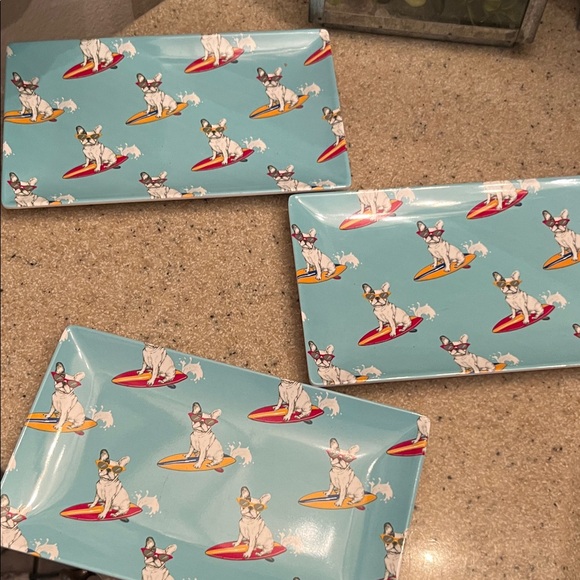 Other - Surfing Dog Rectangular Appetizer Plates - Set of 3